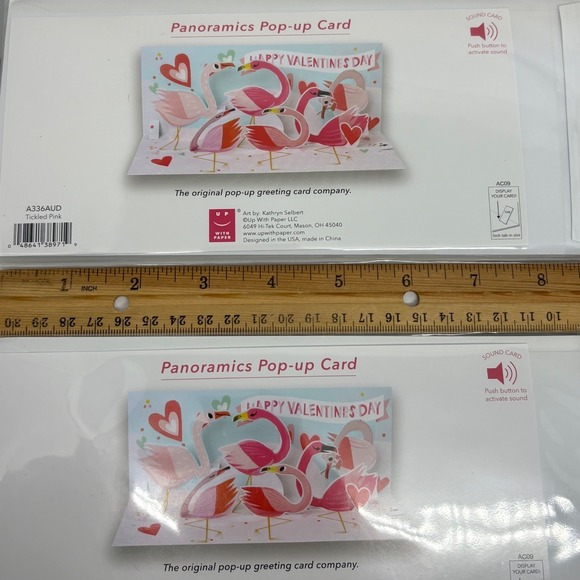2 Valentines Day Cards Up With Paper Panoramics Pop Up Card Flamingos - Picture 4 of 6
